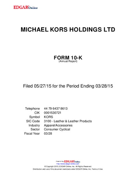 Michael Kors Holdings Ltd (Form: 8